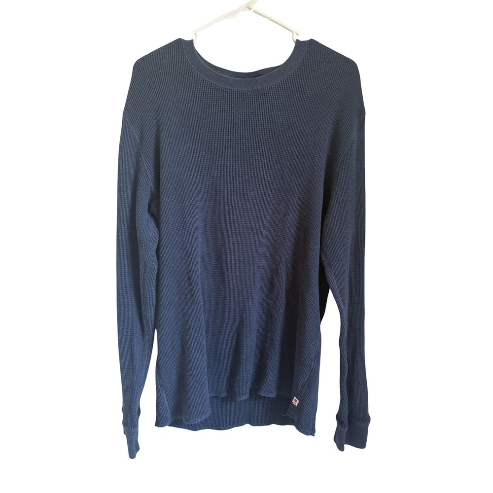 Lucky Brand Y2K Mens Navy Blue Waffle Knit Thermal Long Sleeve Shirt Cotton XL